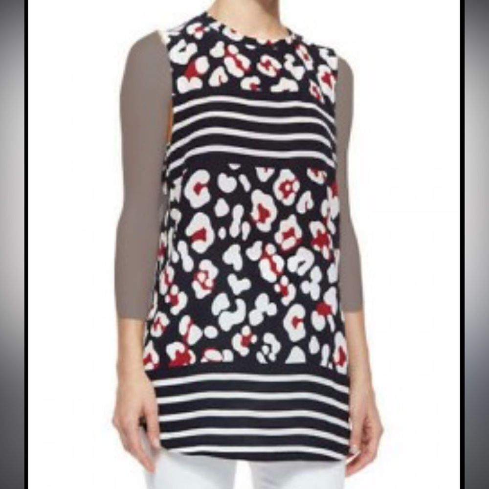 Valentino Red Silk Tunic Blouse Sleeveless‎ Printed Size 6 IT 42
